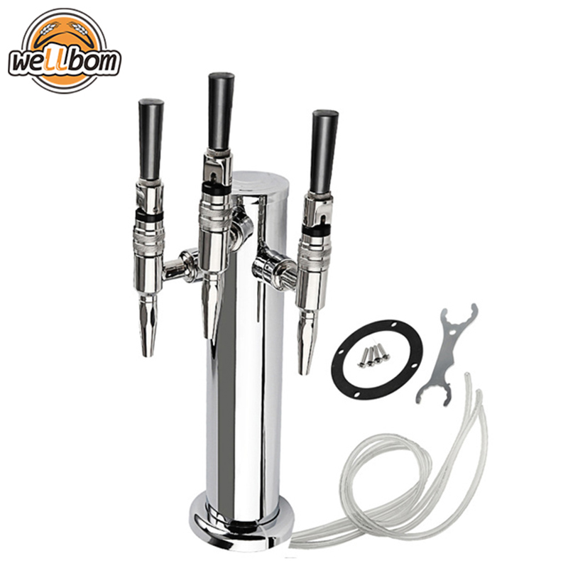 Homebrewing Silver Stainless Steel Triple Beer tower with three Nitrogen Nitro Tap Tri tap Draft Beer Column high quality for bar